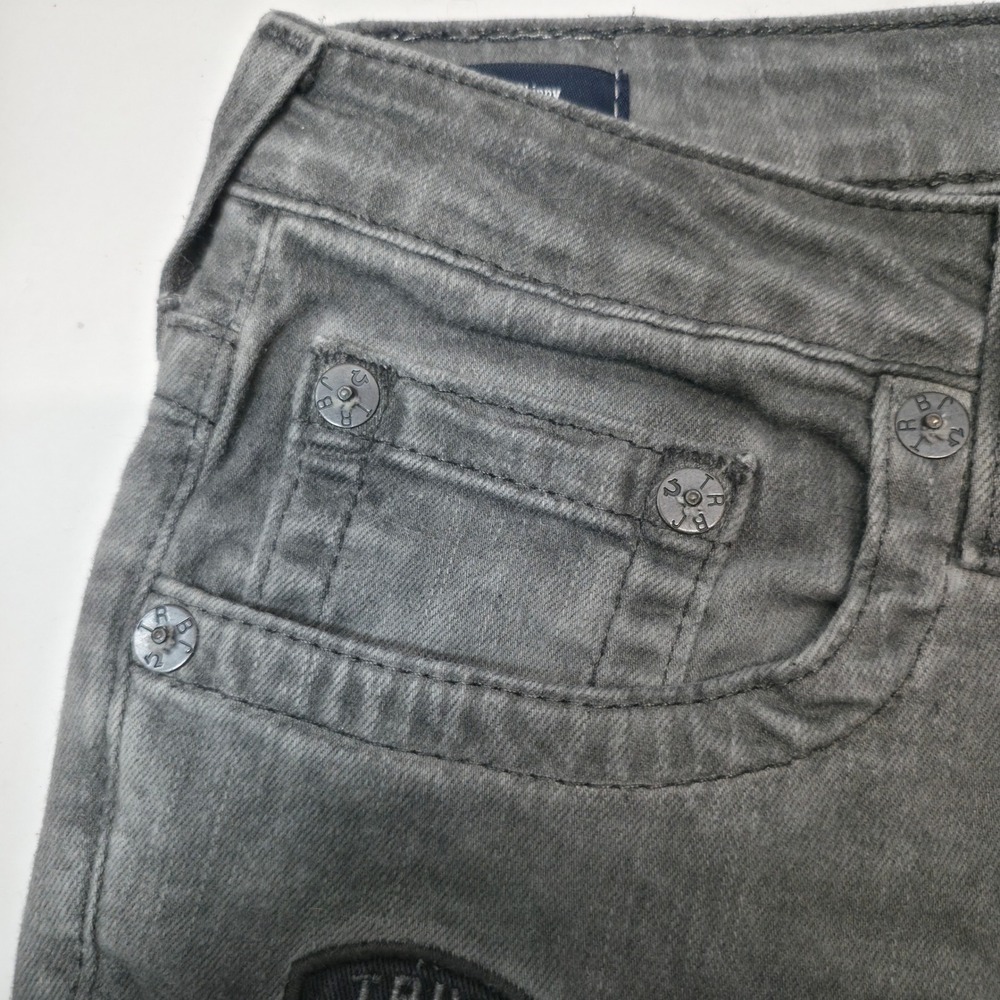True Religion Rocco Single End Jeans Size 18 Gray Patched Embellished New